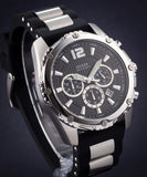 Guess Intrepid Chronograph Black Dial Two Tone Steel Strap Watch for Men - W0167G1