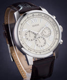 Guess Horizon Chronograph White Dial Brown Leather Strap Watch For Men - W0380G2