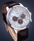 Guess Horizon Chronograph Analog Blue Dial Brown Leather Strap Watch For Men - W0380G6