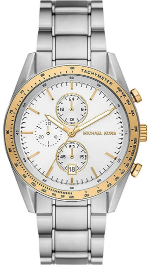 Michael Kors Accelerator Chronograph White Dial Silver Steel Strap Watch For Men - MK9112