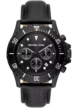 Michael Kors Everest Chronograph Black Dial Black Leather Strap Watch For Men - MK9053