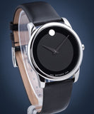 Movado Museum Black Dial Black Leather Strap Watch For Men - 606502