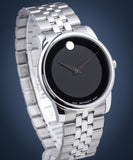 Movado Museum Classic Black Dial Silver Steel Strap Watch For Men - 606504