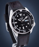 Seiko 5 Sports SKX Automatic Black Dial Black Leather Strap Watch for Men - SRPD55K2