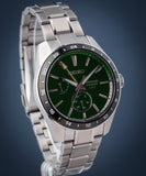 Seiko Presage Sharp Edged Series GMT Green Dial Silver Steel Strap Watch For Men - SPB219J1