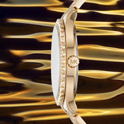 Michael Kors Layton Three Hand Mother of Pearl White Dial Gold Steel Strap Watch For Women - MK6870