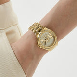 Michael Kors Lennox Three Hand Gold Dial Gold Steel Strap Watch For Women - MK7229