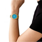 Michael Kors Lennox Analog Blue Dial Gold Steel Strap Watch for Women - MK7460