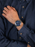 Fossil Garrett Chronograph Blue Dial Silver Steel Strap Watch for Men - FS5623