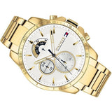 Tommy Hilfiger Iconic Quartz White Dial Gold Steel Strap Watch for Men - 1791538