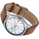 Tommy Hilfiger Multi Function Quartz White Dial Brown Leather Strap Watch for Men - 1791614