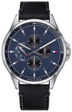 Tommy Hilfiger Shawn Multi Function Quartz Blue Dial Black Leather Strap Watch for Men - 1791616