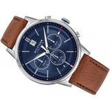 Tommy Hilfiger Kyle Multifunction Blue Dial Brown Leather Strap Watch for Men - 1791629