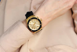 Guess Athena Gold Dial Black Rubber Strap Watch For Women - GW0030L2