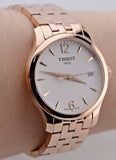 Tissot T Classic Tradition Lady White Dial Rose Gold Steel Strap Watch for Women - T063.210.33.037.00