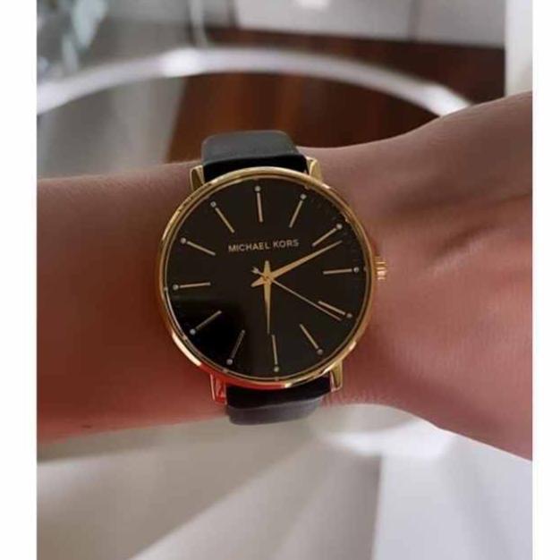 Michael Kors Pyper Black Dial Black Leather Strap Watch For Women