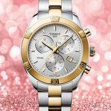 Tissot PR 100 Sport Chic Chronograph Silver Dial Two Tone Steel Strap Jam Tangan Untuk Wanita - T101.917.22.031.00