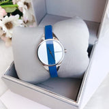 Calvin Klein Rebel Blue Silver Dial Blue Leather Strap Watch for Women - K8P231V6