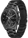 Hugo Boss Skymaster Chronograph Black Dial Black Steel Strap Watch for Men - 1513785