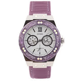 Guess Limelight Quartz Silver Dial Purple Leather Strap Watch For Women - W0775L6