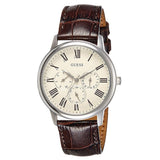 Guess Wafer Quartz White Dial Brown Leather Strap Watch For Men - W70016G2