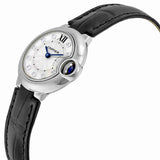 Cartier Ballon Bleu de Cartier Diamonds Silver Dial Black Leather Strap Watch for Women - W4BB0008