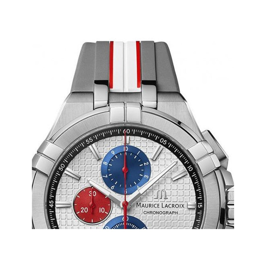 Maurice Lacroix Aikon Chronograph Special Grey Men Silver Edition Dial Strap Mahindra Rubber Racing for Watch