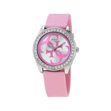 Guess G-Twist Diamonds Silver Dial Pink Rubber Strap Watch for Women - W1240L1