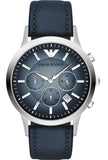 Emporio Armani Classic Chronograph Blue Dial Blue Leather Strap Watch For Men - AR2473