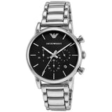 Emporio Armani Chronograph Black Dial Silver Steel Strap Watch For Men - AR1853