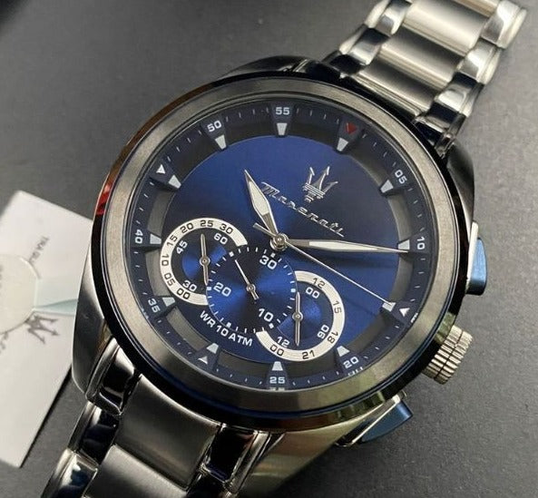 Maserati Traguardo Chronograph Stainless Men For Watch 45mm for Steel Men Watch Dial Blue