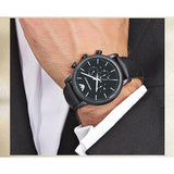 Emporio Armani Luigi Chronohraph Black Dial Black Leather Strap Watch For Men - AR1970