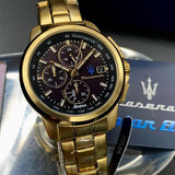 Maserati Successo Black Dial Gold Stainless Steel Watch For Men - R8873645002