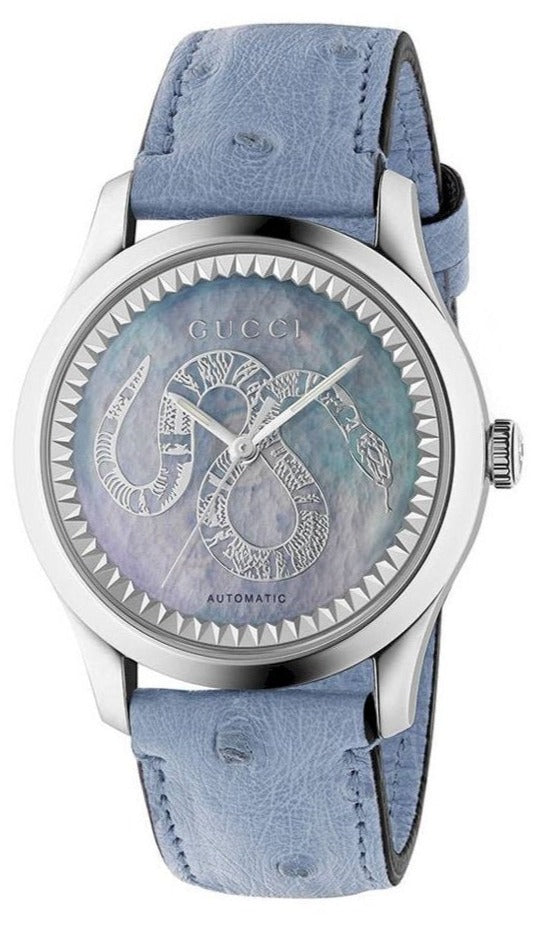 Gucci G Timeless Automatic Mother of Pearl Dial Blue Leather