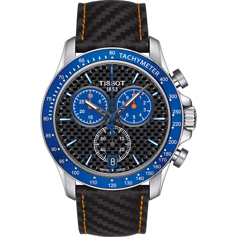 Tissot V8 Alpine Carbon Chronograph Black Dial Black Leather Strap Watch For Men - T106.417.16.201.00