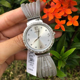 Guess Chiffon Silver Dial Silver Mesh Bracelet Watch For Women - W1083L1