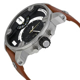 Diesel SBA Dual Time Black Dial Brown Leather Strap Watch For Men - DZ7264