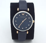 Emporio Armani Gianni T Bar Analog Blue Dial Black Leather Strap Watch For Women - AR1989