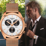Tissot T Classic PR 100 White Dial Rose Gold Mesh Bracelet Watch For Men - T101.417.33.031.01