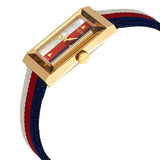 Gucci G-Frame Mother of Pearl Dial White Blue Red Nylon Strap Watch For Women - YA147405