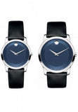 Movado Museum Blue Dial Black Leather Strap Watch For Women - 0606611