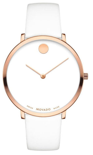 Movado Museum 70th Anniversary Special Edition White Dial White Leather Strap Watch For Women - 0607139