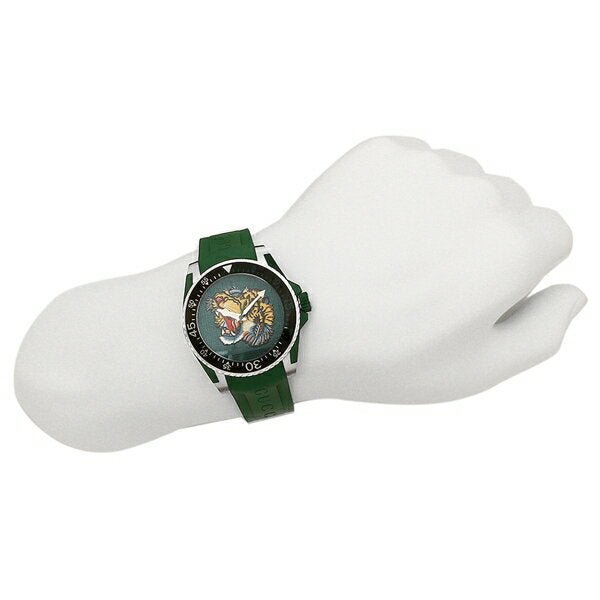 Gucci Dive Tiger Green Dial Green Rubber Strap Watch For Men