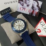 Guess Force White Dial Blue Rubber Strap Watch For Men - W0674G4