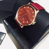 Marc Jacobs Baker Maroon Dial Maroon Leather Strap Watch for Women - MBM1267