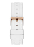 Guess Confetti Crystal Rose Gold Dial White Silicone Strap Watch For Women - W1098L5