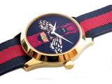 Gucci G Timeless Bee Red & Blue Dial Red Two Tone Nylon Strap Watch For Men - YA1264061