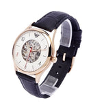 Emporio Armani Meccanico White Skeleton Dial Black Leather Strap Watch For Men - AR1924