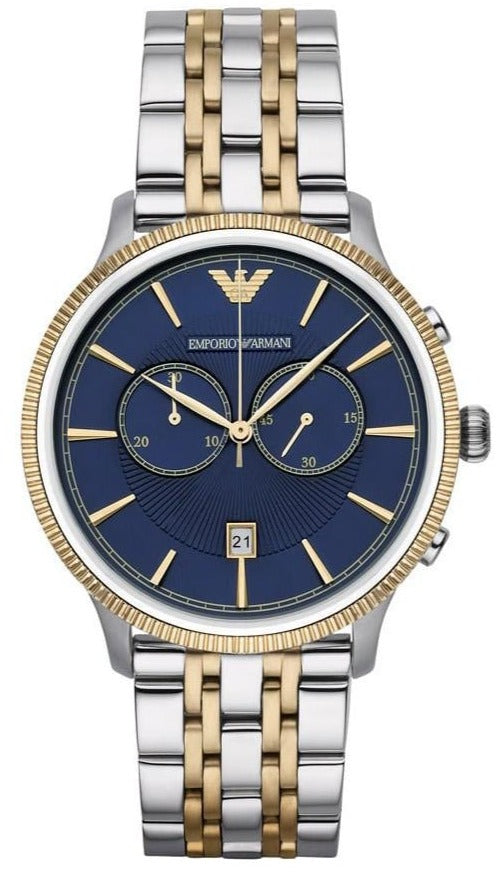 Emporio Armani Blue Dial Two Tone Stainless Steel For Men