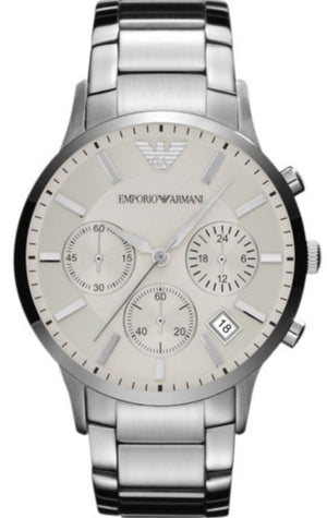 Emporio Armani Renato Chronograph Cream Dial Silver Steel Strap Watch For Men - AR2458